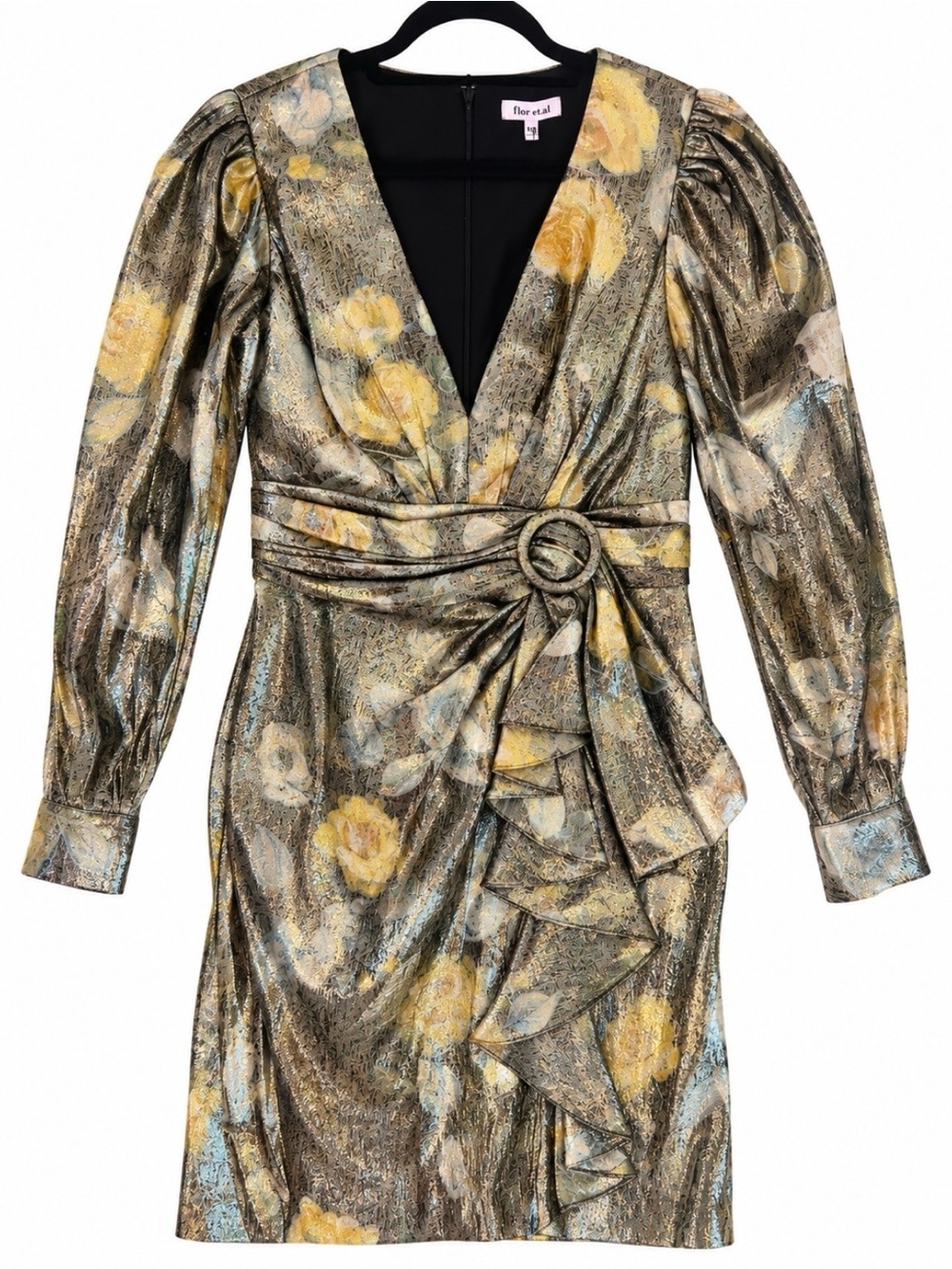 NWT Flor et.al Metallic Floral Cocktail Dress